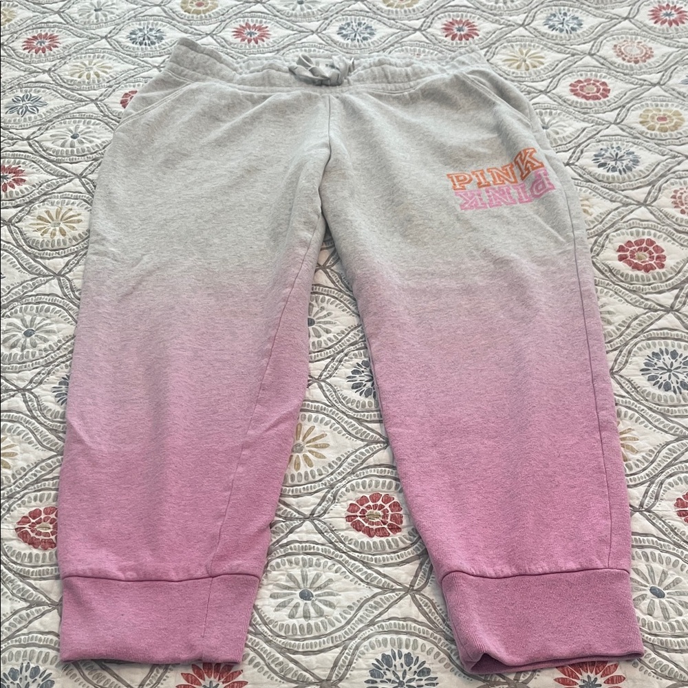 PINK VS ombré sweatpants w/ tie up and stretch waist, size L.